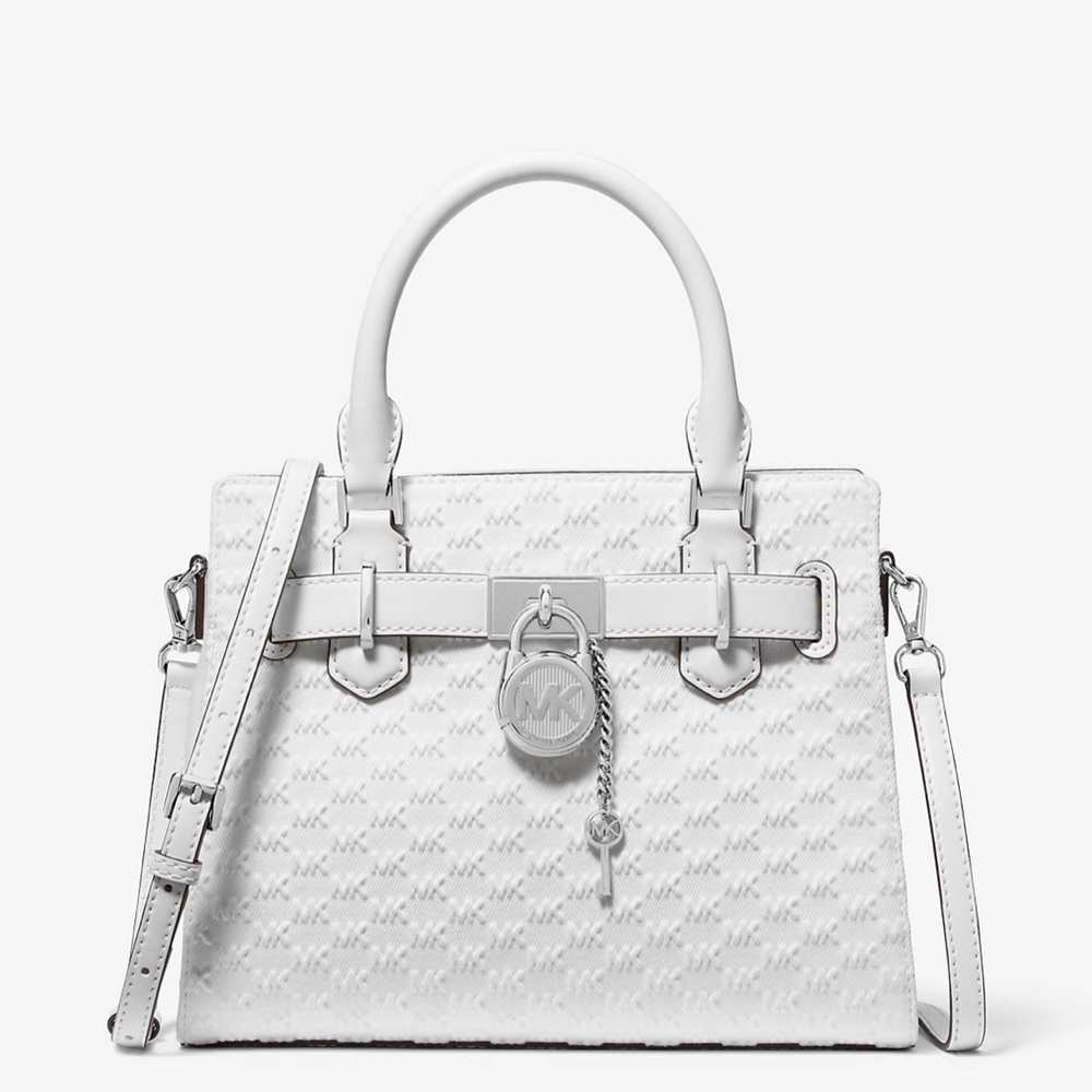 Michael Kors Hamilton Small Logo Embossed Washed Denim Satchel